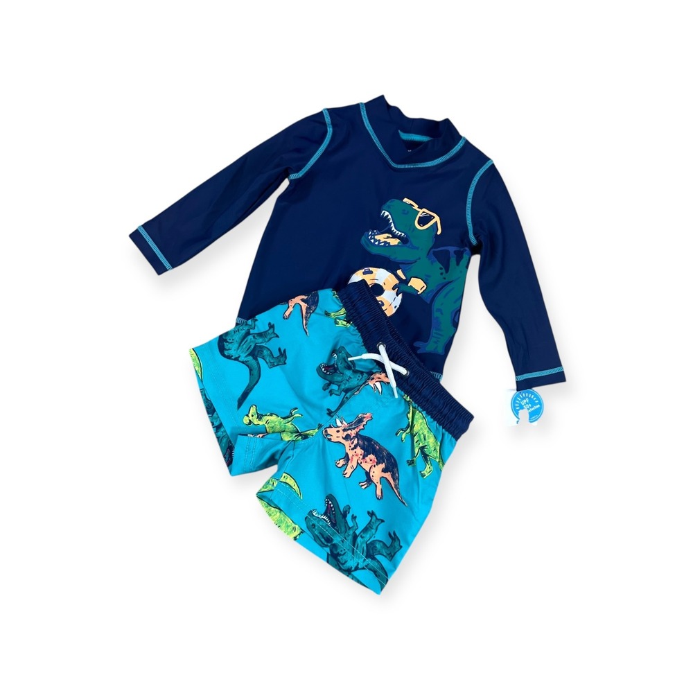 Carters Dinosaur Rash Guard‎ Swim Set Boys 9m Long Sleeve UPF 50+